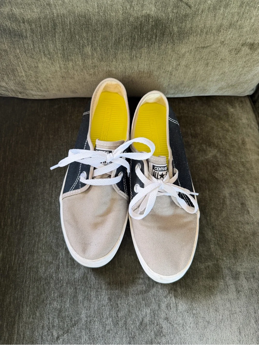 Converse Two-Tone Canvas Low Tops in Beige, black